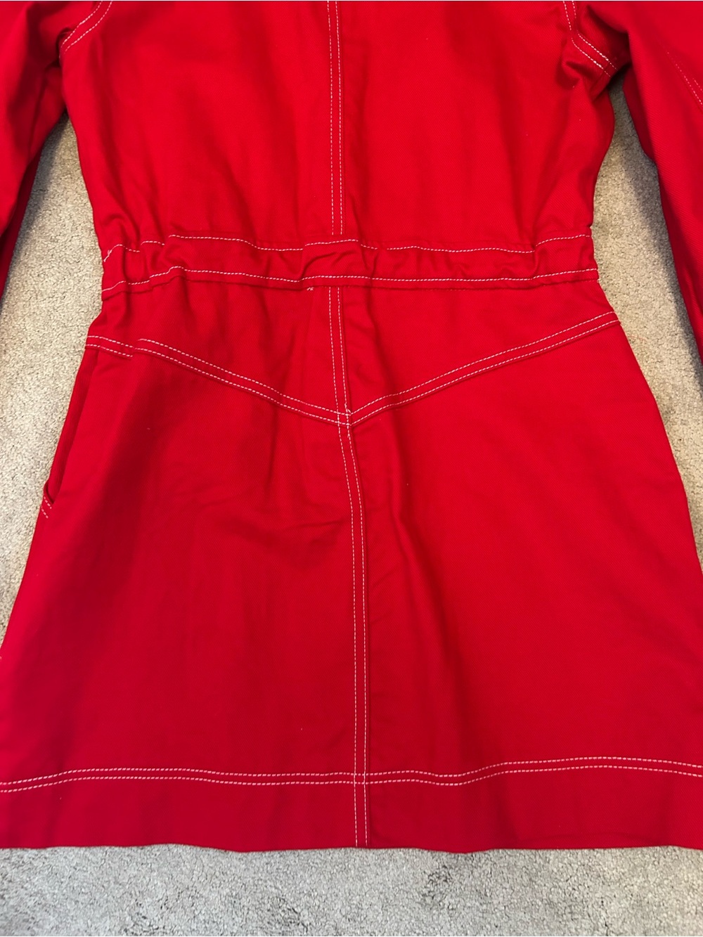 Avec Les Filles Red Long-Sleeve Button Dress with Contrast Stitching - Picture 6 of 8